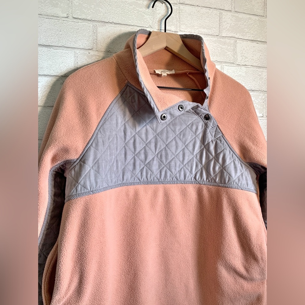 Entro Coral Pink and Gray Textured & Fleece Blend Pullover Mock Neck Sweater M - Picture 3 of 7
